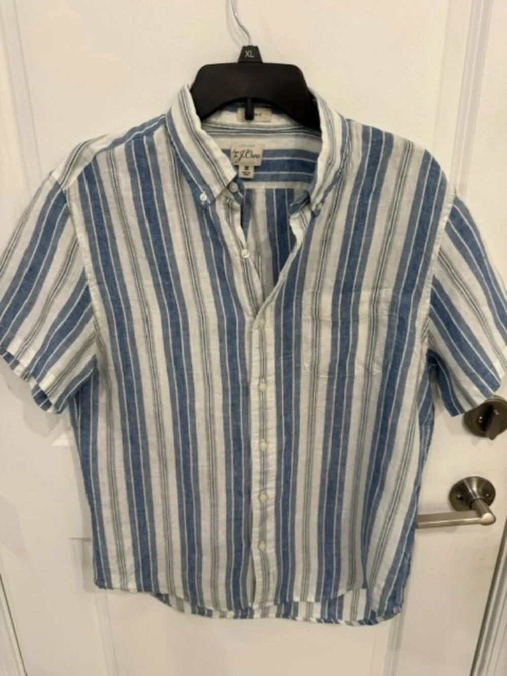 J. Crew Irish Linen Blue & White Stripe Button Down Shirt